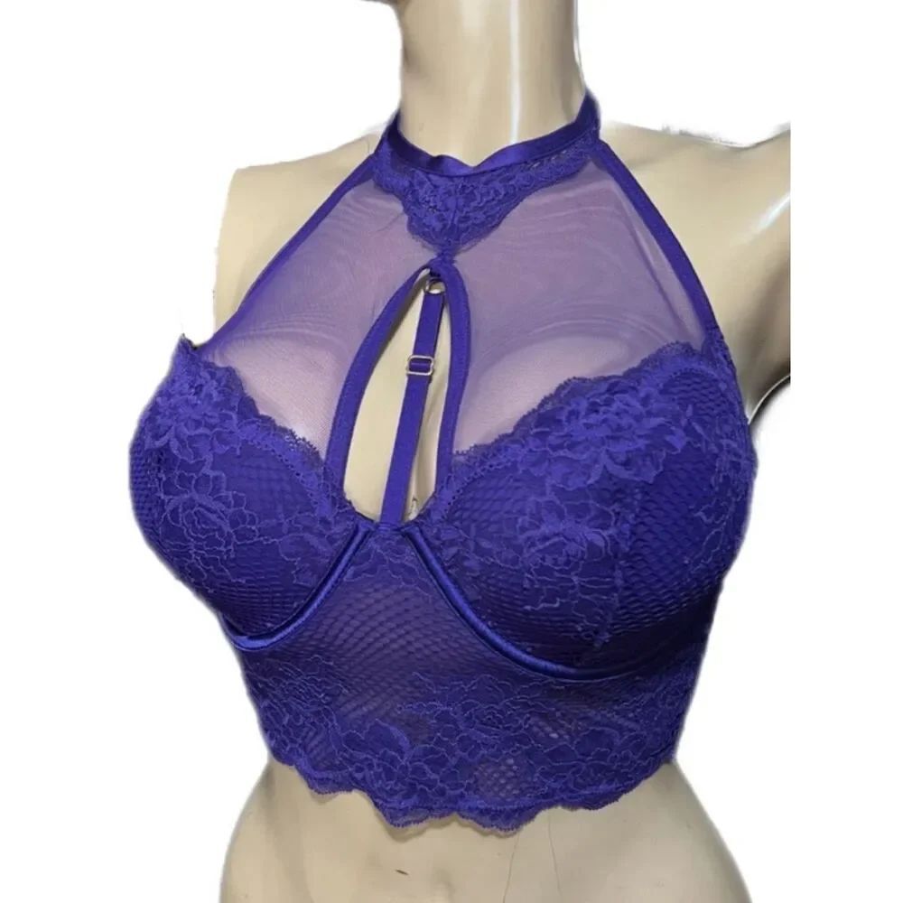 Victorias Secret Very Sexy Lace / Mesh High Neck Demi Padded bra purple MDD